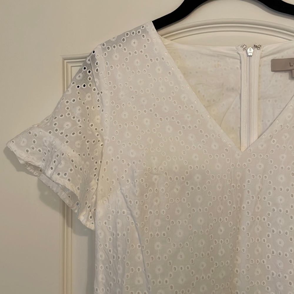 LOFT White Eyelet V-Neck Mini Dress Size 2P